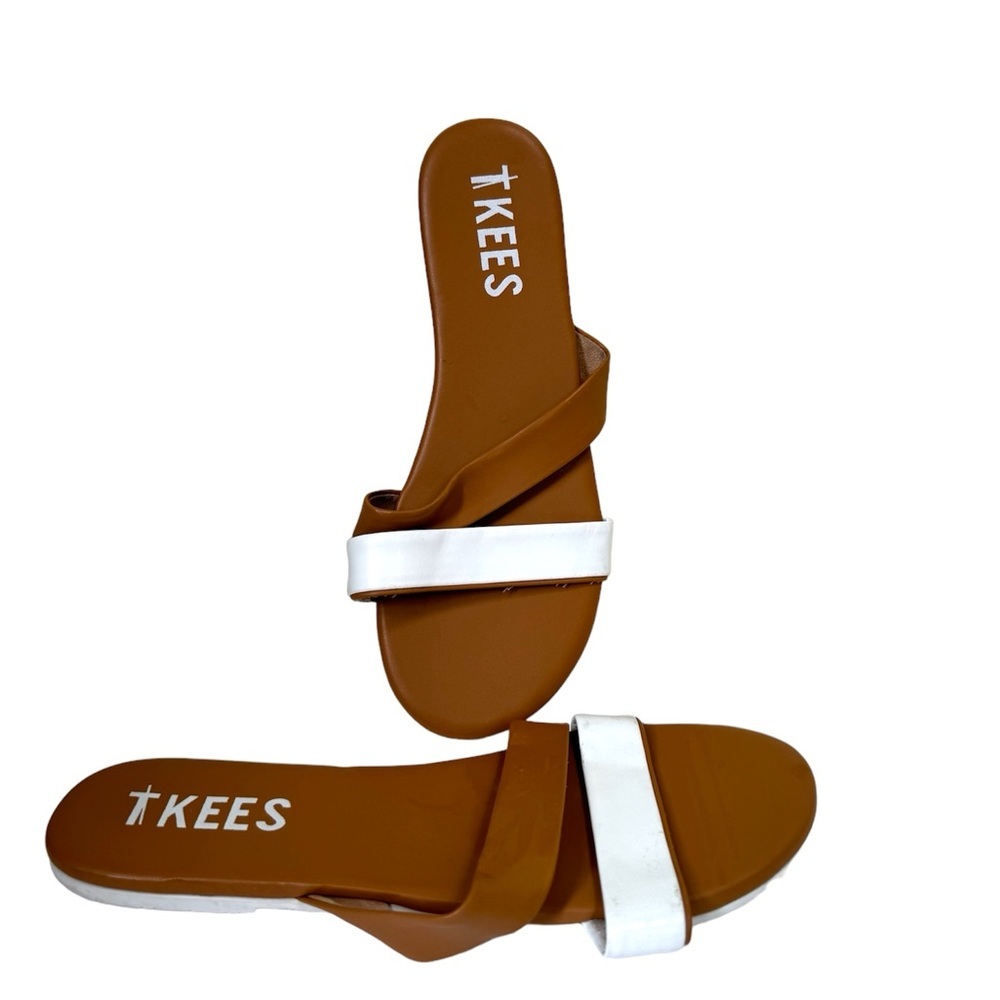 TKEES NEW Kat Strap Leather Sandals Flats Comfort Slides Mules Minimal Neutral 7